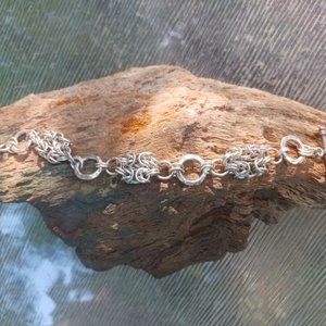Women's Sterling Silver Chain Mail Link Bracelet Bling 7.5"
